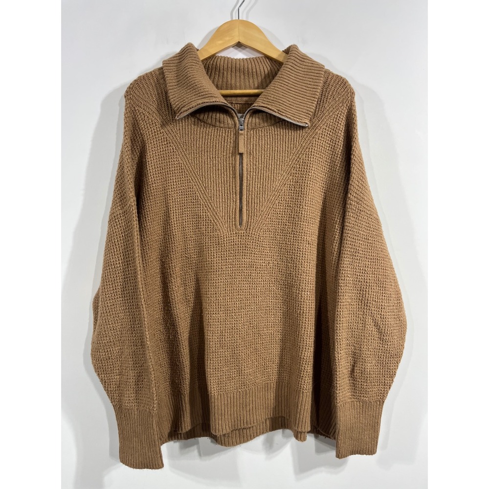 Aerie Oversized 1/4 Zip Coastal Fisherman Waffle Knit Sweater Womens Medium Boho